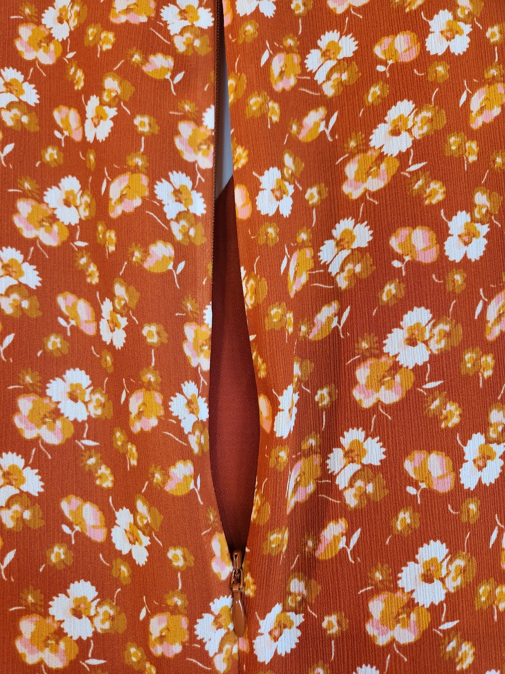 J Crew Factory Crinkle Midi Flounce Dress Rust Floral Size XL Cottagecore Ruffle - Picture 10 of 15